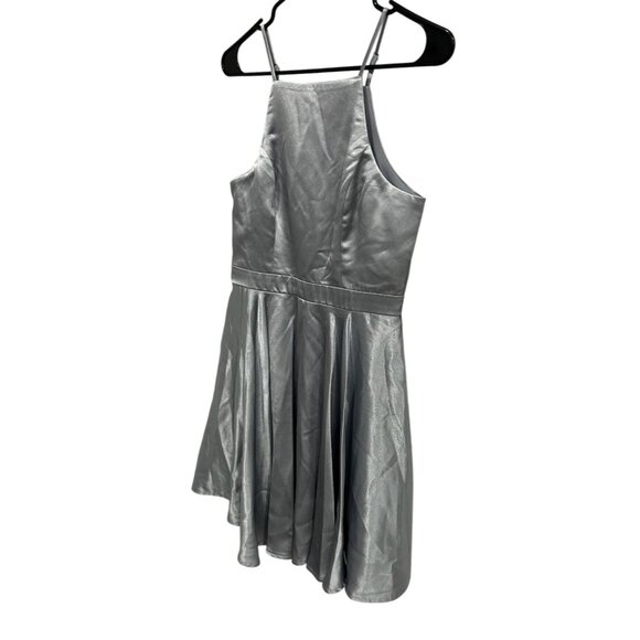 Lulus NWT Silver Satin Halter Tiny Dancer Short Skater Dress Sz Small - Picture 3 of 8